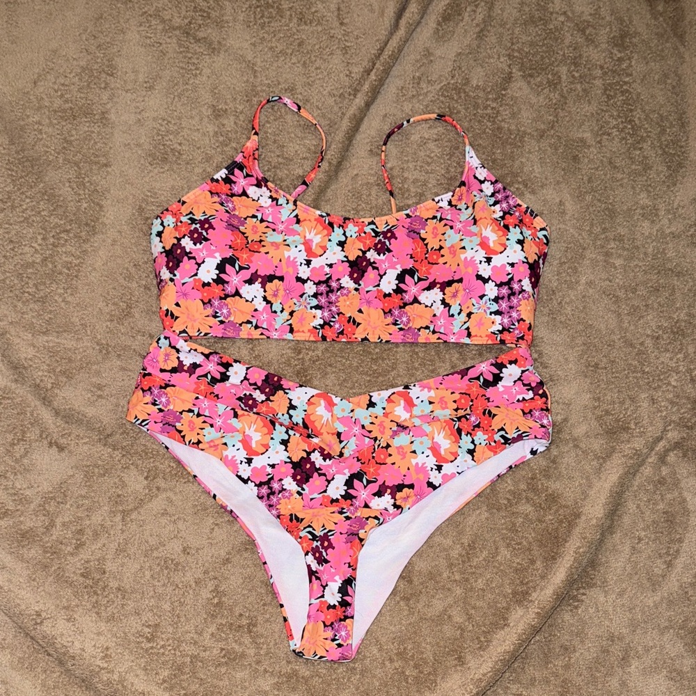 SHEIN Floral Bikini Set - Pink and Orange